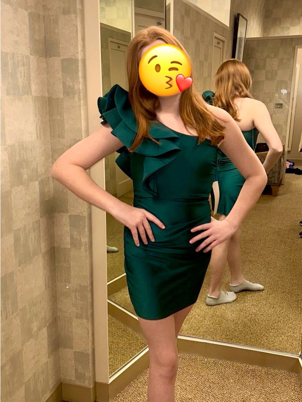 One-Shoulder Ruffle Cocktail Dress in Deep Emerald Green